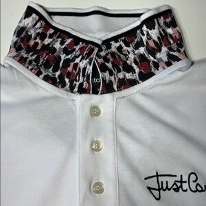 Just Cavalli Men's Signature Logo Tee Contrast collar polo shirt XL new w tag